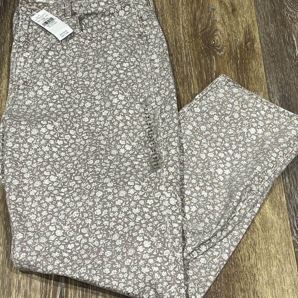 American Eagle Outfitters Floral Straight Leg Jeans - Brown and Cream